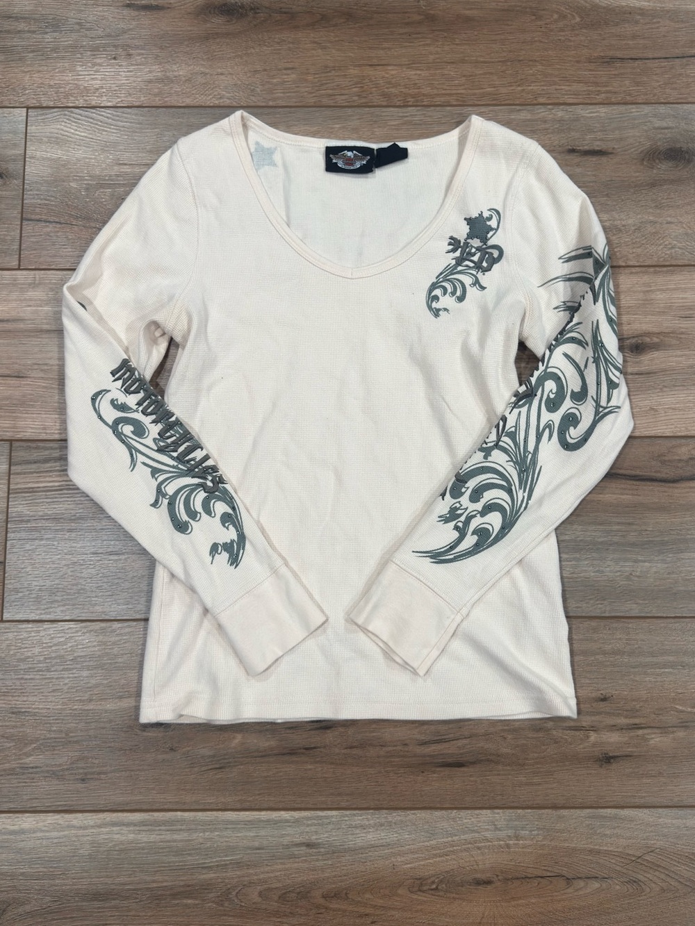 HARLEY DAVIDSON Vintage 2000s Y2k 100% Cotton Cream Long Sleeve | Size Large